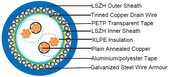 XLPE Insulated, LSZH Sheathed, Overall Screened & Armoured Instrumentation Cables (Multipair), EN50288-7 Instrument Cables